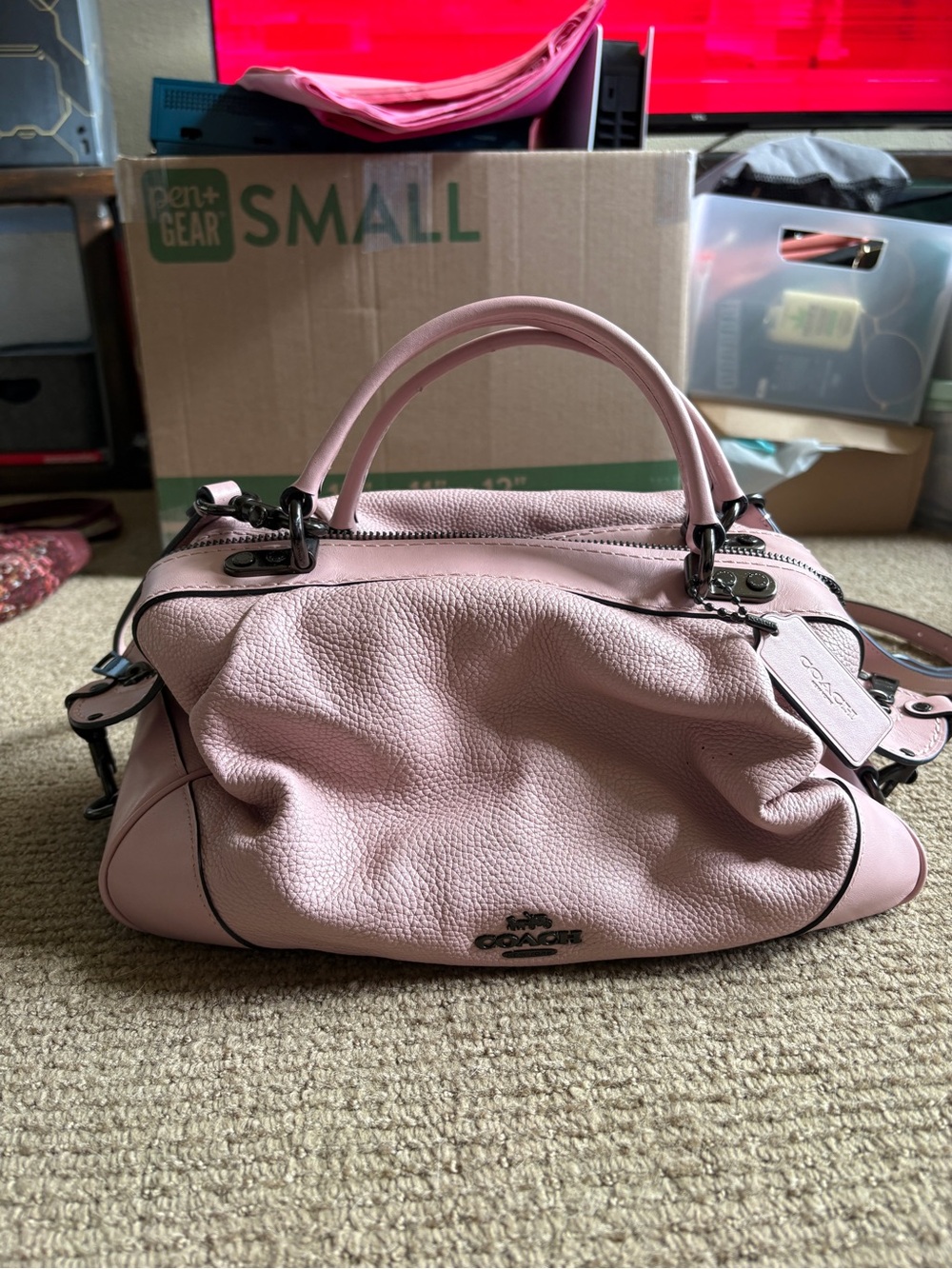 Coach Pebbled Leather Satchel in Pale Pink